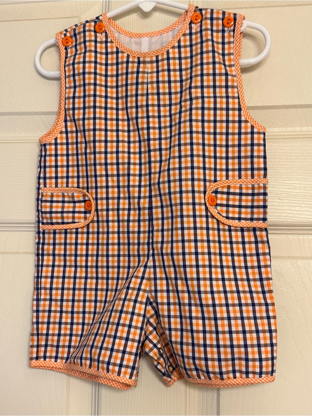 Lulu Bebe Orange & Navy Gingham Baby Romper